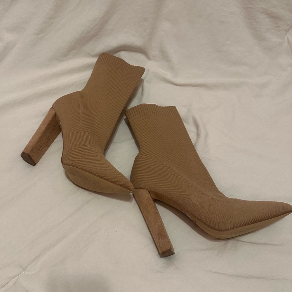 Elegant Tan/ Nude Ankle Sock style Boots Target 8 1/2